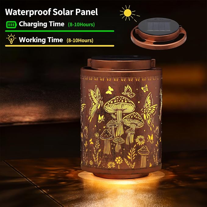 Solar Lanterns Outdoor Waterproof Mushroom Butterfly Garden Decor Gifts for Women Mon Grandma Metal Hanging Solar Lights Decoration for Outside LED Lanterns for Yard Patio Lawn | Metal Hanging Solar Lights Decoration for Outside LED Lanterns for Yard P...