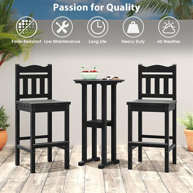Sundale Outdoor 39 Inches Height Adirondack Bar Table, Patio HDPE Pub Height Round, All Weather High Top Bistro Table for Outside Deck Porch Balcony Poolside, Black