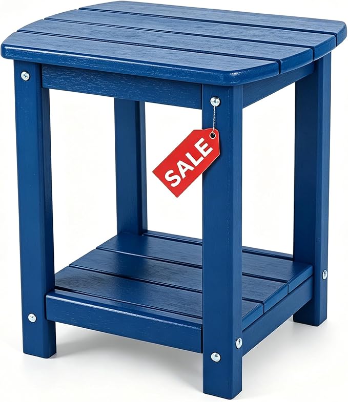 Adirondack Square Outdoor Side Table,2-Tier Storage Patio Side Table, HDPE End Tables for Backyard Pool Porch Garden Lawn