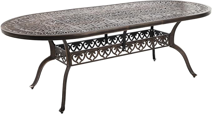 Cast Aluminum Patio Dining Table,Outdoor Dining Table for 8-10,Patio Metal Dining Table with Umbrella Hole for Backyard,Garden,Poolside (1, Oval)
