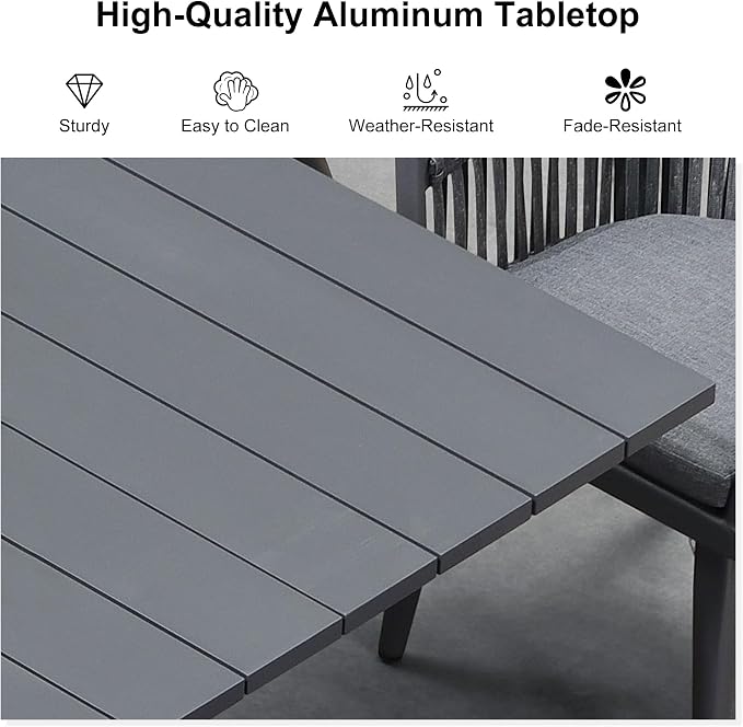 PURPLE LEAF 7 Pieces Outdoor Dining Set with Patio Aluminium Dining Table and Wicker Rattan Chairs Modern Furniture Cushions Sets for Backyard Indoor Decor Kitchen Grey