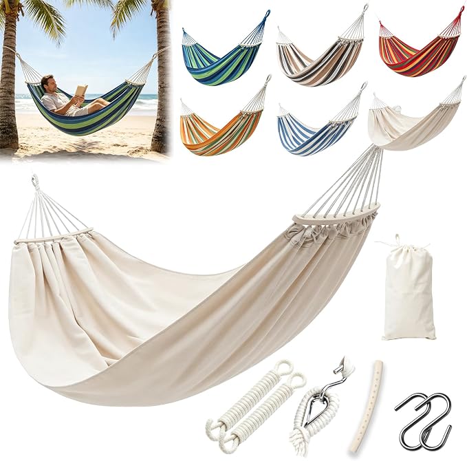 Hammock Replacement for Stand (White, 1 Person, Anti-ROLL Design) | Hammock Without Stand, Rope Hammocks for Outdoor Travel Portable Lightweight Hammocks with Tree Straps and Storage Bag
