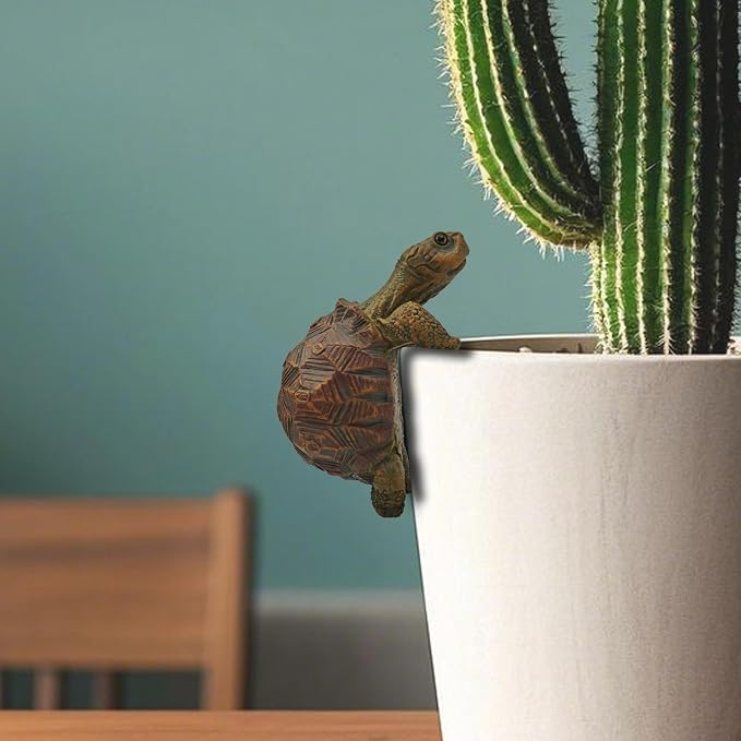 Mini Turtle Statue Miniature Tortoise Figurine Plant Pot Hugger | Resin Climbing Turtle Hanger Ornament Garden Decor for Bonsai Succulents Aquariums, Creative Gift for Plant Parents