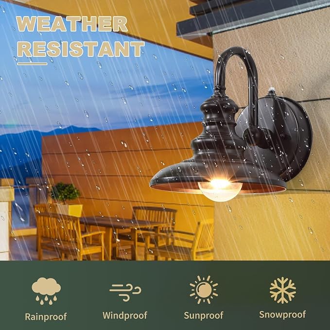 Dusk to Dawn Sensor Outdoor Gooseneck Barn Light Fixture Brown | Exterior Wall Sconce Lighting Modern Outside Porch Lantern Waterproof Farmhouse Wall Mount Lamp for House Garage Patio