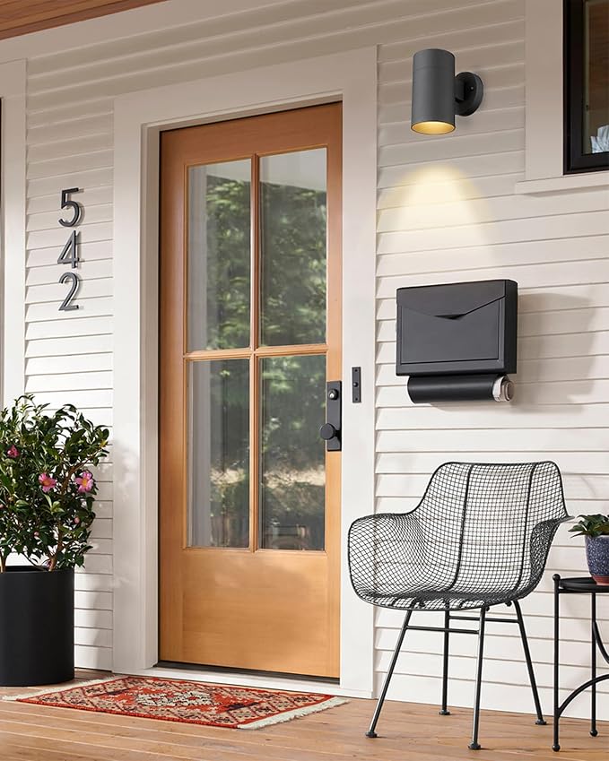 Ken & Ricky Modern Outdoor Wall Sconce Lights,Cylinder，Black ，1 Pack | No Glare Aluminum Exterior Lighting Fixtures,Downward Outside Wall Light,E26,For House Front Porch Garage Patio Entryway