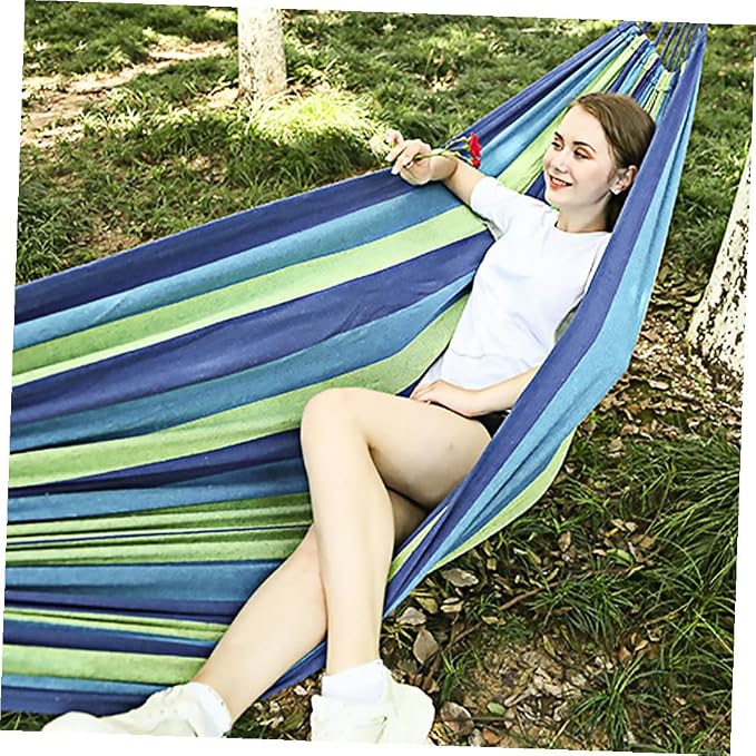 UPKOCH Double Camping Hammock Swing for Two Adults, Portable Canvas Hanging Hammock for Outdoor and Indoor Use, Thickened Wide Design Travel Swing Bed Blue