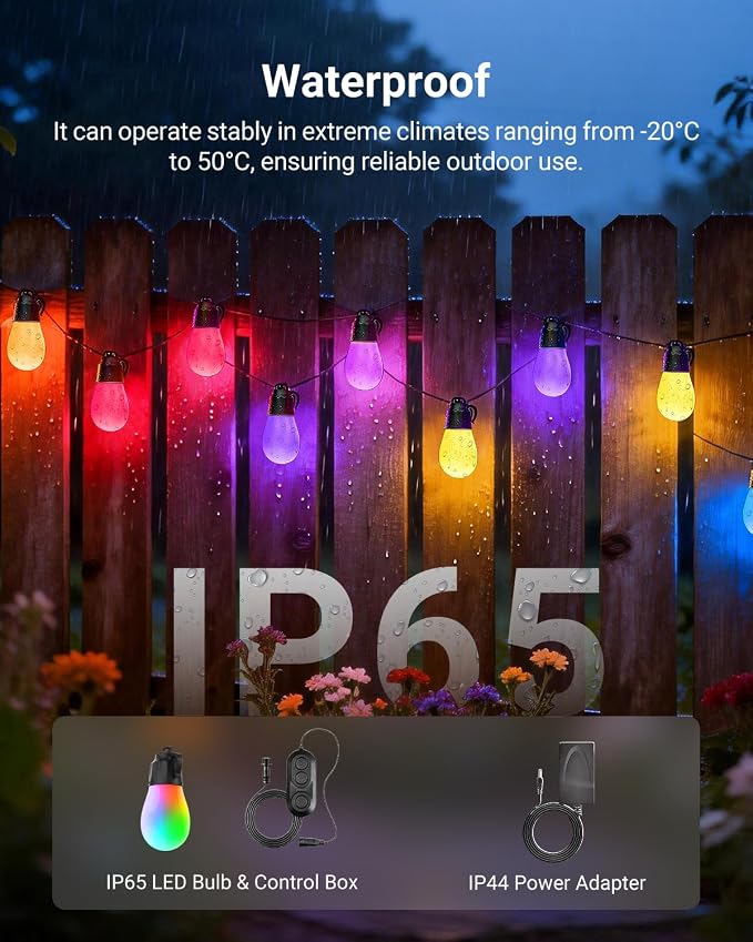 NEEWER 96ft Outdoor String Lights, App Control Smart AI RGB IC W Hanging Outside Warm White Patio Balcony Backyard Lighting, IP65 Waterproof, 30 LED Bulbs,50+ Scenes, Compatible with Alexa Google,NR01