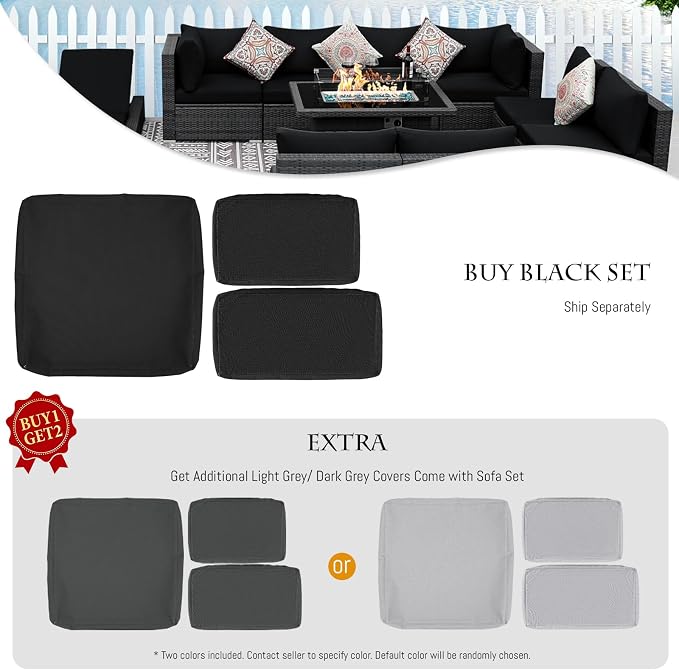 BULEXYARD 13 Piece Large High Back Grey Rattan Patio Furniture Set with Fire Pit Table and Lounge Chaise, Luxury Comfy Deep Wide Seat Outdoor Sectional Conversation Sofa, Gray Wicker and Black Cushion