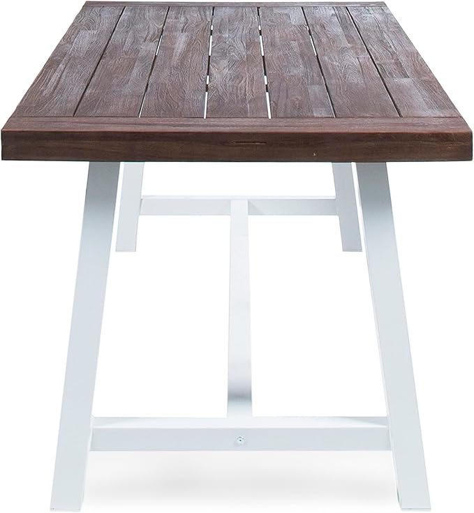 Christopher Knight Home Carlisle Outdoor Dark Brown Sandblast Finish Acacia Wood Dining Table with White Rustic Metal Finish Frame