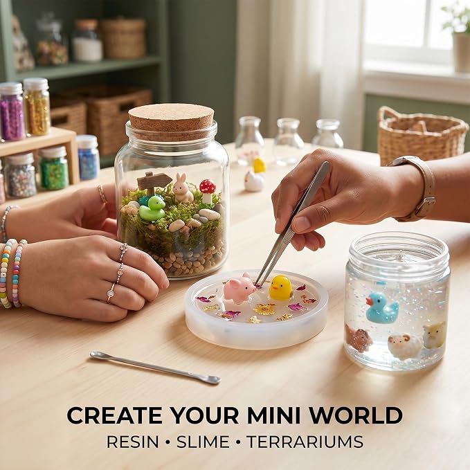 Zerobe 40Pcs Mini Farm Animal Figurines: Resin Fairy Garden Accessories | 40 Unique Resin Farm Animal Figurines: Small miniature garden figurines for DIY crafts, terrarium decor & mini displays.
