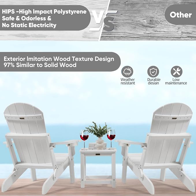 Outdoor Side Table Set of 4, HIPS Plastic Composite Adirondack Patio Table, Weather Resistant End Tables for Outside, Indoor, Patio, Garden, Pool, Porch, Backyard, Lawn, Deck - White