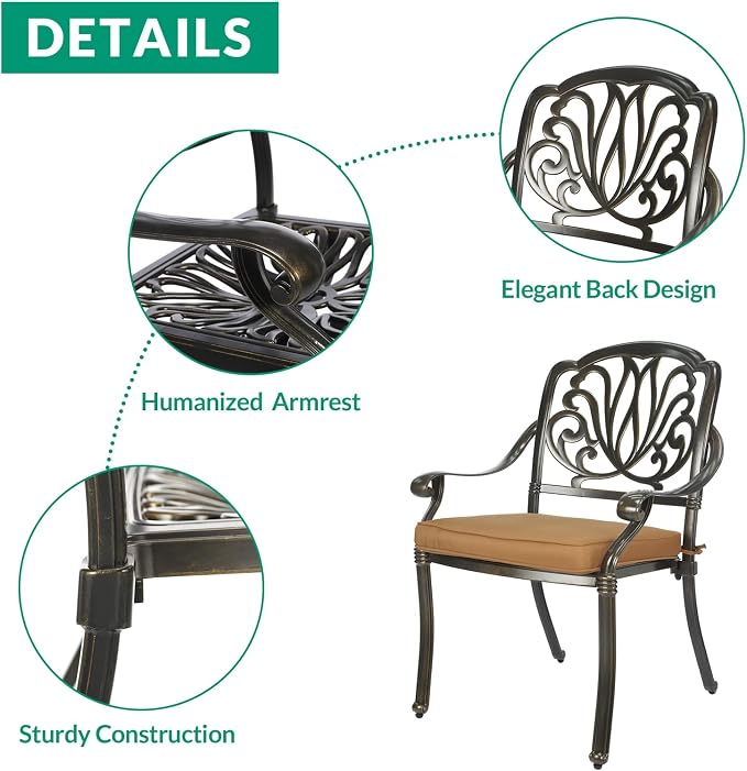 VIVIJASON 9-Piece Patio Furniture Dining Set, Rust-Free Cast Aluminum Outdoor Conversation Set, Include 8 Cushioned Chairs & 61" Round Dining Table with 31" Lazy Susan, Umbrella Hole, Khaki