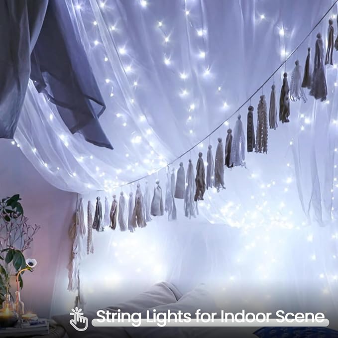 4 Pack 200 LED Battery Operated String Lights, Twinkle Lights Cool White | 66FT 8 Modes Christmas Fairy Lights Indoor Outdoor, Waterproof Battery Lights for Bedroom Party Porch Tree Holiday Decor