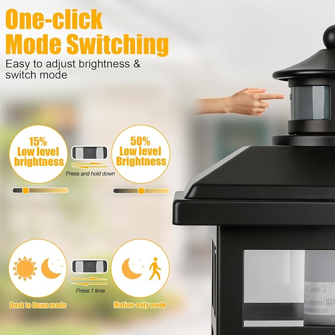 Brilvibera 16" Black Motion Sensor Wall Sconce Light for House | Black Outdoor Sconce for Front Door Waterproof Modern Coach Light for Garage & Porch Security