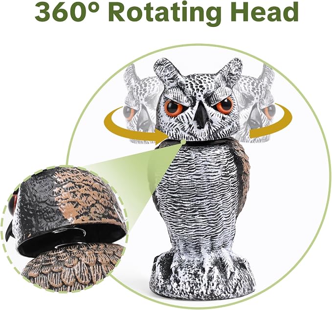 OFFO Fake Owl, Owl Statue for Garden and Yard Decoration, Weatherproof Plastic Rotating Head Outdoor Owl Decor for Porch Pool Patio Yard, 10-Inch Height, Long Ear Owl