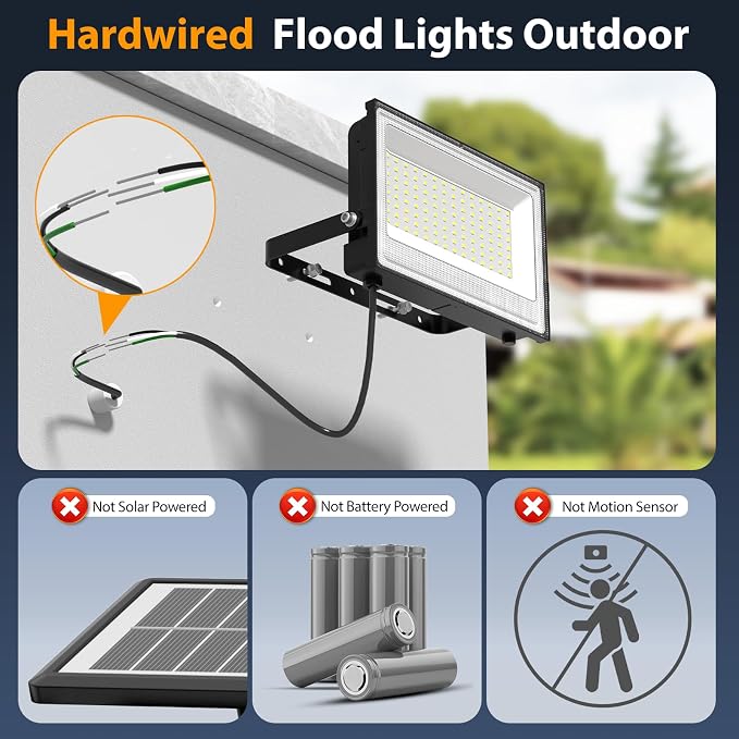 Onforu 150W LED Flood Light Outdoor,15000LM Security Lights, IP66 Waterproof Outdoor Floodlight, 2 Pack 6500K Daylight White LED Exterior Lighting for Basketball Court, Stadium, Playground