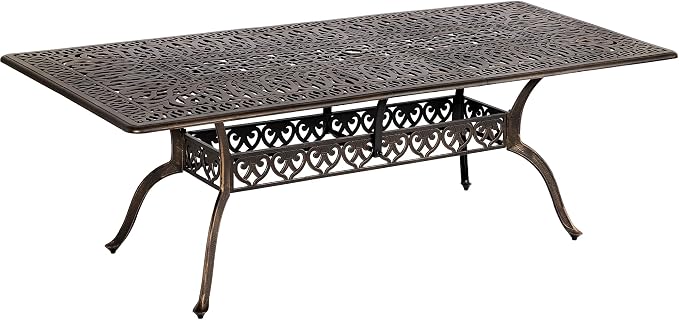 Grepatio 86.6" Patio Dining Table Outdoor Cast Aluminum Large Table, 8 People Party Table with 2" Umbrella Hole for Lawn Backyard Garden, Bronze and Blak 86.6" L x 41.3" W x 28.4" H