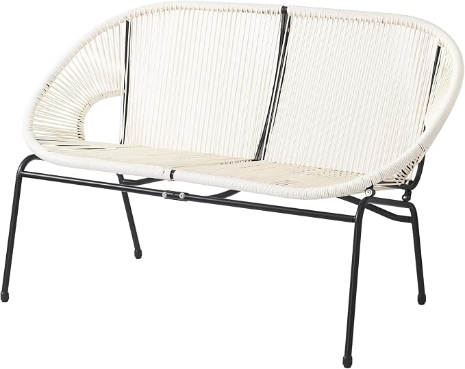 Christopher Knight Home Dessa 3 Piece Patio Furniture Set, Patio Wicker Accent Chair Set of 2 and Loveseat, Metal Frame 4 Seater Outdoor Papasan Lounge Chair Set, PE Rattan Outdoor Bistro Set, White