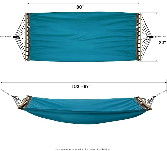 Tranquillo Hammock 2 Person Canvas Portable Hammock with Curved Wood Spreader Bar for Cozy Indoor and Winter Outdoor Use (Blue)