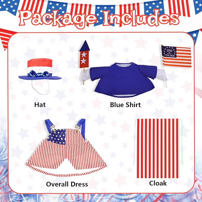 4th of July Porch Goose Outfit with Hat & Cape for 23" Goose, Outdoor Decor | 250th Anniversary Flag Design, Goose Clothes with Cape & Hat, Independence Day Decor for Outdoor Porch Yard Lawn Garden