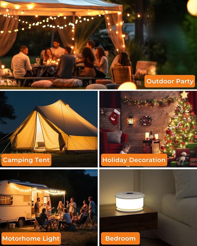 Camping String Lights, Retractable 32.8FT Rechargeable Fairy Light | Quick Storage RGB Flash Lamp Outdoor Waterproof, Portable Hanging Lantern for Outside Tent Patio Awning Garden RV Essentials