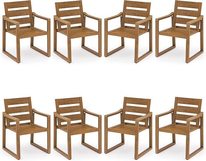 Cozyman HDPS Patio Dining Chairs Set of 8, 350LBS, with Armrest, All Weather Kitchen Chairs with Square Frame Legs for Outdoor Indoor, Backyard, Teak Color-Oil Printed