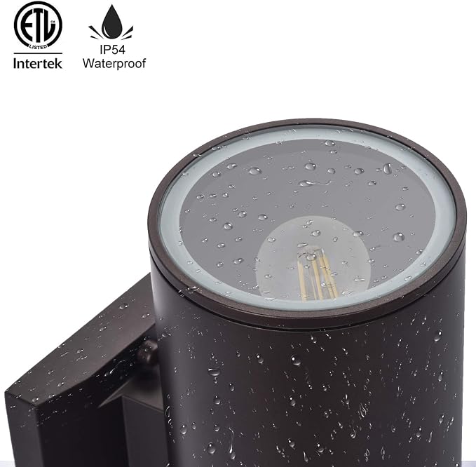 Exterior Lighting Fixtures, Dusk to Dawn Outdoor Wall Sconce | Bronze Cylinder Up Down Lighting for House Garage Front Porch, Aluminum Anti-Rust 12in with E26 Base,Warm White, ETL Listed