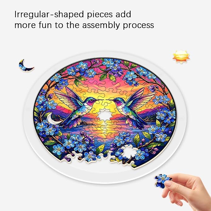 Acrylic Puzzle Suncatcher, Hummingbird & Flower Sun Catcher Jigsaw Puzzle Window Hanging, Acrylic Puzzles Kit Home Garden Decor, for Mom, Wife, Sisters, 7.87 inch