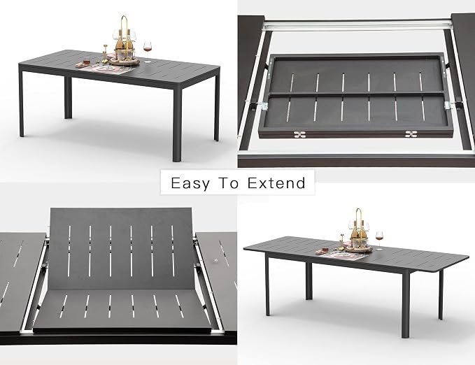 Domi Extendable Aluminum Outdoor Dining Table, 65" - 95" Metal Patio Dining Table for 6-8 Person Patio Garden Backyard Porch Lawn Bistro Furniture (Dark-Brown)