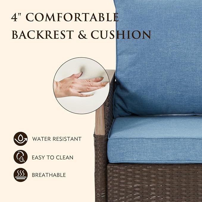 MELLCOM Patio Furniture Set of 3, Wicker Swivel Glider Chairs with Side Table and Thick Cushions, All Weather Rattan Bistro Set for for Patio, Garden, Backyard and Porch