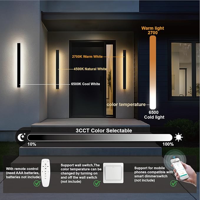 Outdoor Sconce Lights, 59in Outdoor Sconce Exterior Light, 2700-6500K Dimmable Long Strip Wall Sconce with Remote, Black Linear Wall Mount Outside Lighting for Garage