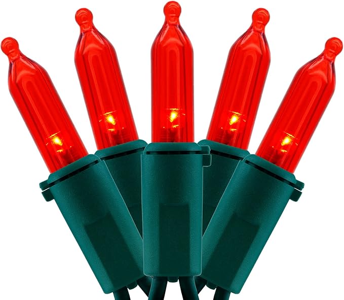 YULETIME 200 Red LED Christmas Lights, 66 ft Green Wire UL String Light | Stay Lit, End-to-End Connectable, UL Certified, Commercial Grade, 1-Strand 200 Lights, 4" Spacing
