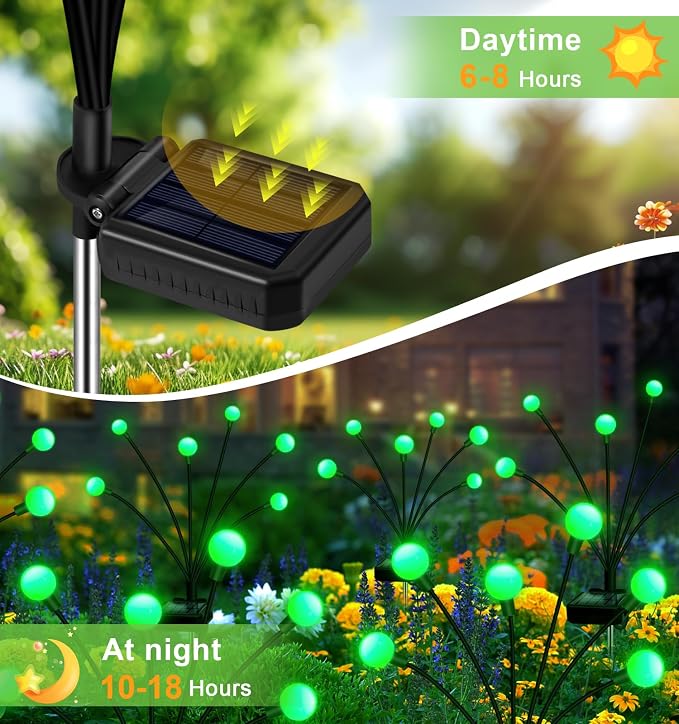 NBQQ Solar Lights Outdoor 4 Pack of 32 LEDs Swaying Firefly Garden Decor | Green Waterproof Solar Garden Lights for Yard Pathway Patio, Swaying Lawn Decor as Gardening Gifts for Women,Christmas Decor