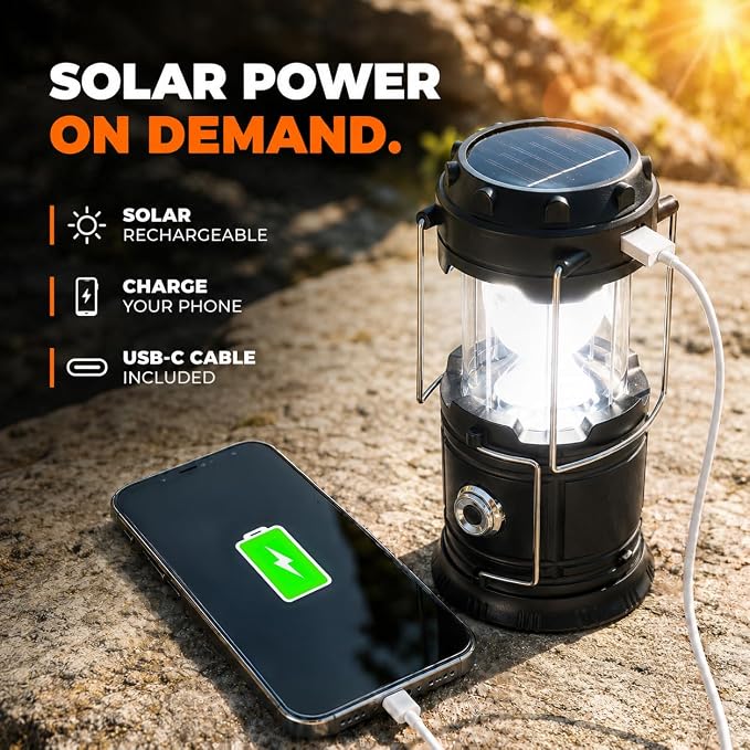 MalloMe Solar LED Camping Lantern, Battery Powered Lanterns for Power Outages, Portable Hanging Collapsible Camping Lights for Outdoor, Home, Emergency, Hurricane Lamp Survival Outage Light