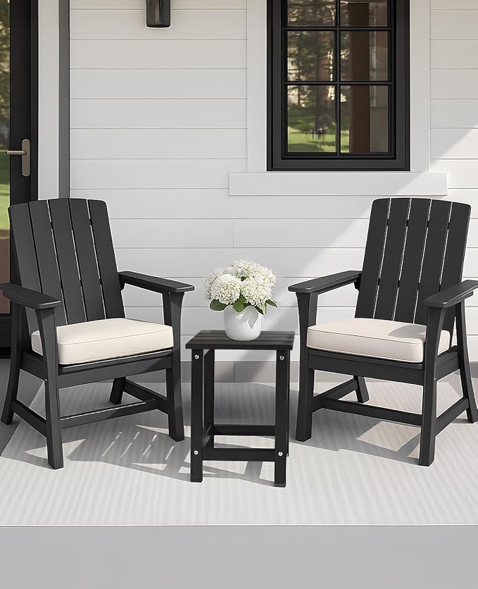 Outvita Adirondack Side Table, 14 Inch Square Outdoor End Table, HDPE Weather Resistant Coffee Table for Patio Balcony Deck Garden, Black