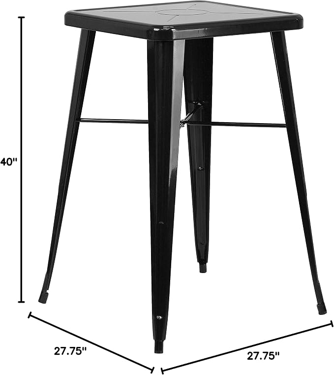 EMMA + OLIVER Commercial Grade 23.75" Square Black Metal Indoor-Outdoor Bar Height Table