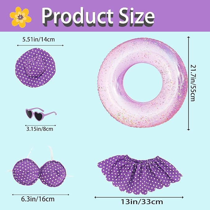Porch Goose Summer Outfit, Purple, 23'' Lawn Statue | Bikini Hawaiian Outfit, Hat & Sunglasses Included, Swimming Ring Included, For Cement or Plastic Goose