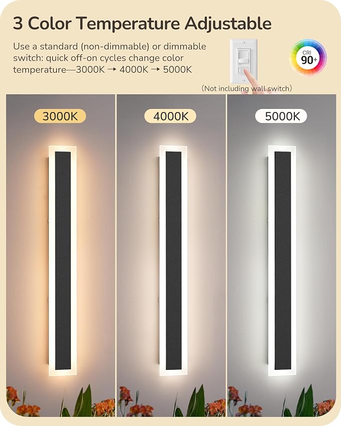 EDISHINE Outdoor Wall Light, Upgraded 2 Pack 39.4" LED Linear Modern Sconce | Adjustable Brightness & Color Temperature, IP65 Waterproof, Memory Function, Long Exterior Lighting Fixture for Garage