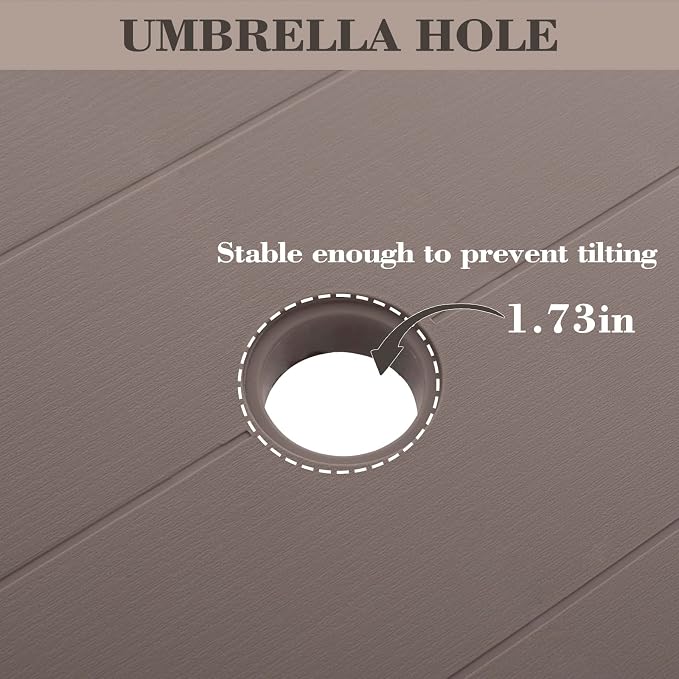 DIMAR GARDEN Patio Dinning Table, Outdoor Resin 31.5" Square Table with Umbrella Hole, Flax Gray