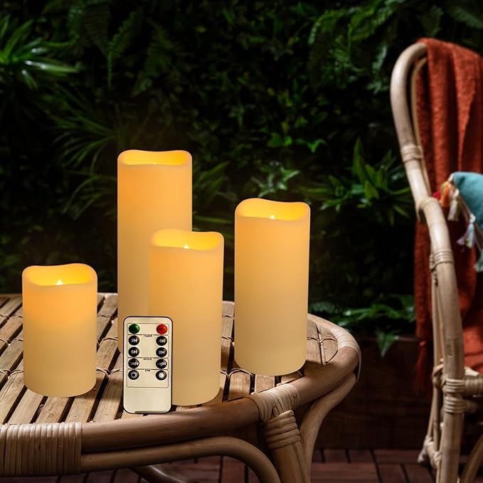 YOROXRG Set of 96 Waterproof Outdoor Flameless Candles, LED Candles with 4 Remote and Timer,(H 4" 5" 6" x D 2.2"),for Halloween Wedding Festival