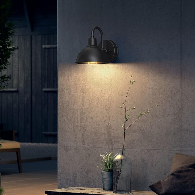 Barn Light Gooseneck Light, Small Farmhouse Outdoor Lighting | Black, 1-Light Outdoor Gooseneck Lighting, Farmhouse Wall Sconce, For Patio Porch Garage, 6.4" Diameter, 1pc, E26 Base