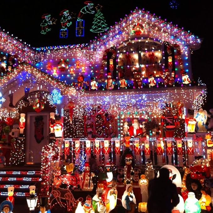 C7 Multicolor Christmas Lights Outdoor, 25Ft Incandescent Christmas Outdoor String Lights with 27 Multicolor Ceramic Bulbs Vintage Christmas Lights for Roofline Patio Xmas Tree Party Garden Decoration