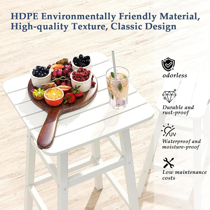 Outdoor Bar Table, HDPE Patio Bar Table, All Weather Height Patio Tables, Outdoor Bar Height Table, Tall Bistro Pub Table for Outside Deck, Porch, Backyard, Garden, White