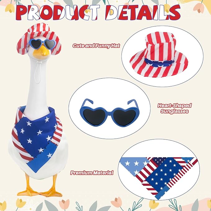 8 Set Holiday Porch Goose Outfits for 17/23" Plastic Lawn Goose - 4th of July Valentines St. Patricks Easter Summer Fall Halloween Christmas Clothes - Patio Yard Garden Decor with Hat Glasses and Bib