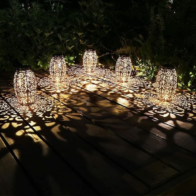 2 Pack Solar Lantern Lights for Hanging or Table Outdoor Solar Light for Patio Courtyard Garden (Silver-2pack)