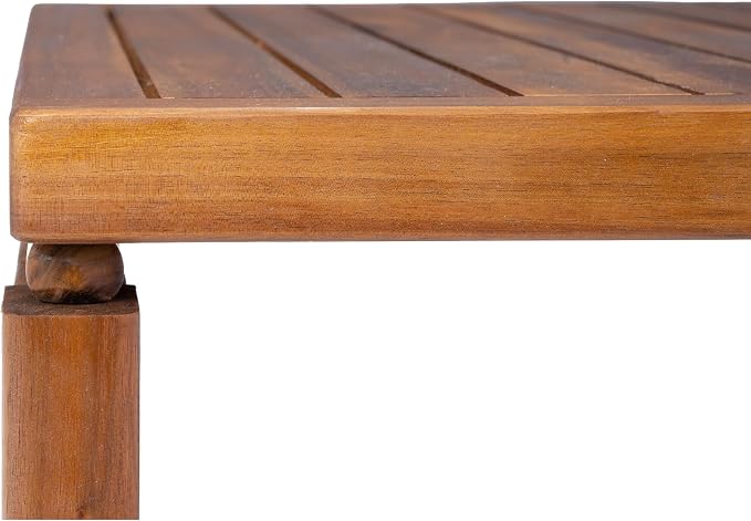 Merax Patio Outdoor Acacia Wood Round Coffee Table for Backyard, Lawn, Balcony, Easy Assemble, Slatted Top, Teak+ Beige