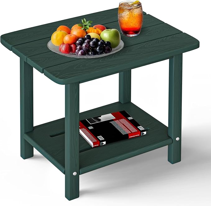 nevilywood 2-Tier End Table, Outdoor Adirondack Side Tables, Whether resisted HDPE, Wood Texture - Poolside, Patio,Lawn & Green