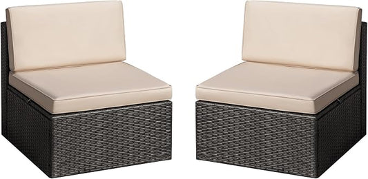 Greesum 2 Piece Patio Conversation Set Wicker Rattan Furniture Outdoor Sofa with Cushions,Pillows for Porch,Lawn and Yard, Beige