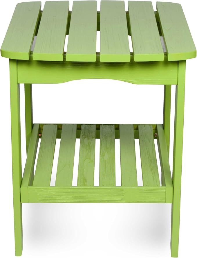 Shine Company Long Island Rectangular Solid Wood End Table, Outdoor Adirondack Side Table, Lime Green