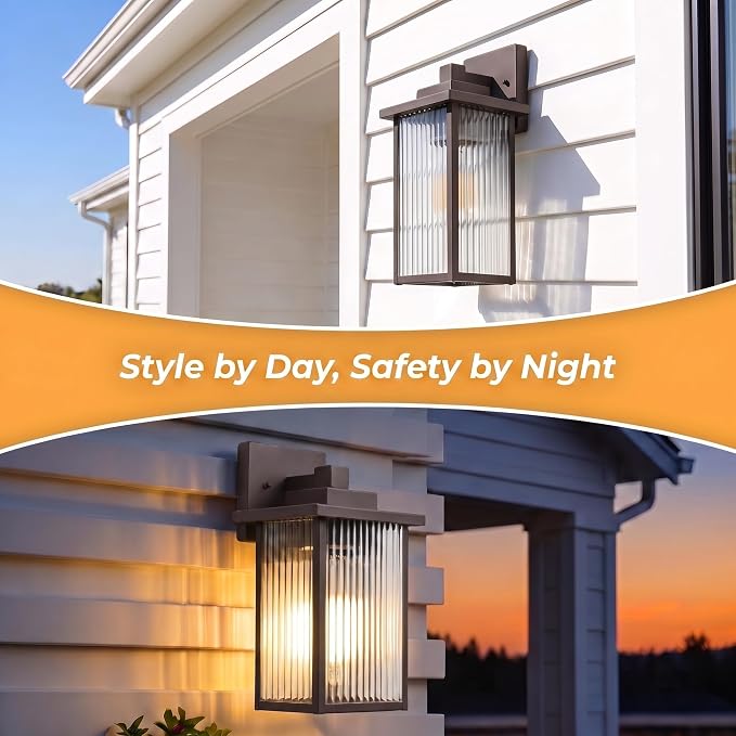 13" Oil-Rubbed Bronze Outdoor Wall Light, All-Metal Frame Porch Light | Textured Glass Softens Glare, Stays Bright. Rust-Resistant Bronze Metal. Pre-Assembled DIY Install. For Porch, Garage & Entry
